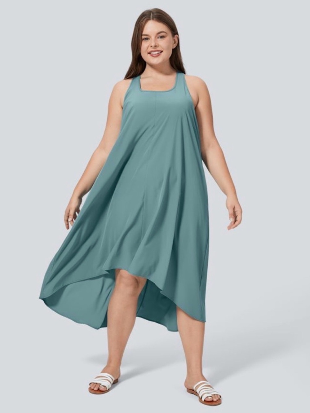 🌻NEW w/tag Halara Breezeful RacerPocket High Low Midi Dress Stone Blue Size 3X